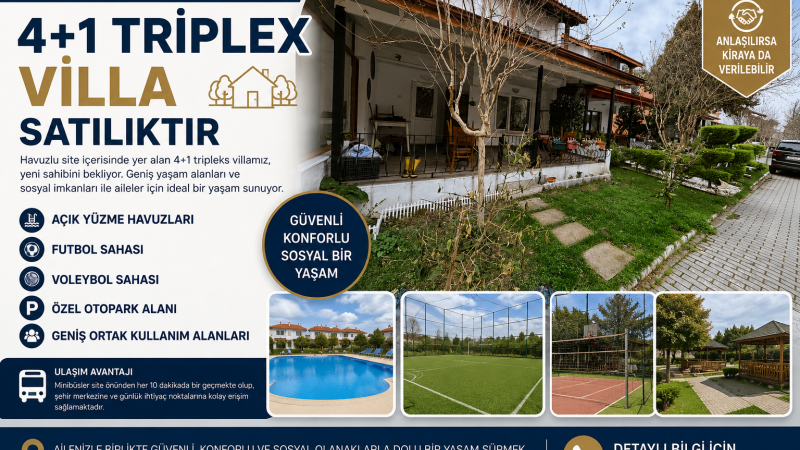 Havuzlu Site İçerisinde 4+1 Tripleks Villa Satışa Sunuldu